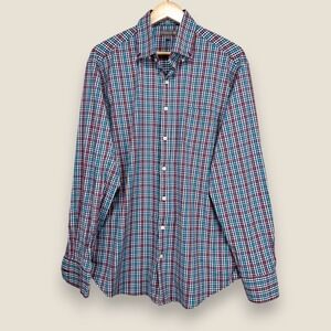 Peter Millar Collier Performance Button Shirt Men Large Blue Pink Summer Comfort